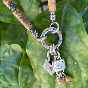 Silver Charm Necklace with Heart and Beads by Brighton "Listen to your Heart"